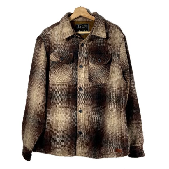 Jachs New York Men's Wool Blend Plaid Shacket Jacket Brown Size M - Picture 1 of 7